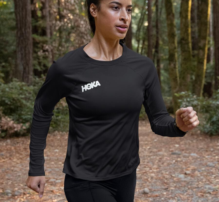 Hoka One One Top Dame - Performance Lang Sleeve - Sort - 264315EYL